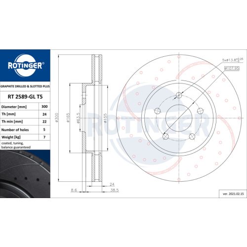 Ford Mondeo 3 első féktárcsa (300mm, hűtött) - Rotinger (RT 2589-GL T5)